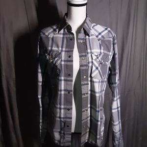 Hollister medium mens blue checked pearl snap up